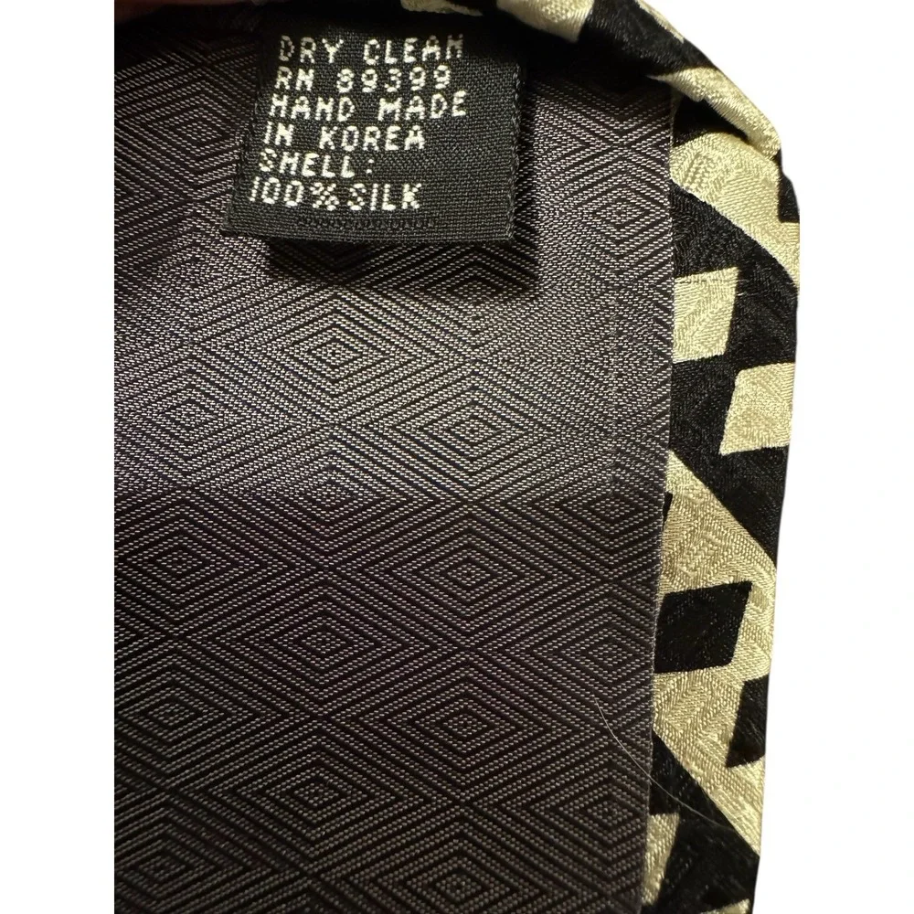 Vintage Tongue‎ Tied Tom McLellon Silk Tie Geometric Black Cream